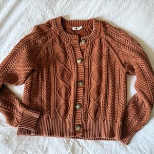 Faherty Rust Sunwashed Cable Cardigan, 100% Organic Cotton